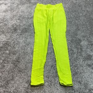 Unbranded Leggings Womens Medium Neon Yellow Yoga Stretch Textured Pants New NWT